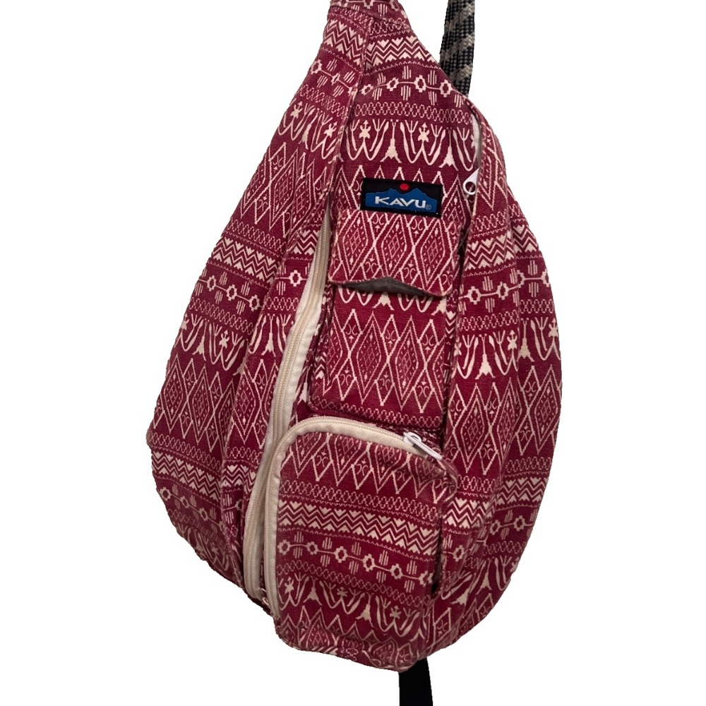 KAVU Rope Bag  Sling Bag Burgundy White Aztec Ropalooza Backpack Sling Pack
